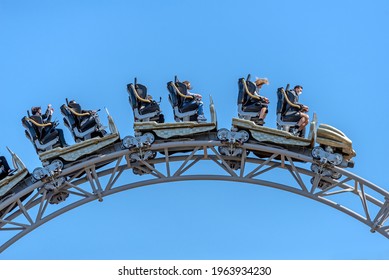 Blackpool , Lancashire-England - 25.04.2021 - Thrill Seekers Enjoying The Icon Rollercoaster Ride