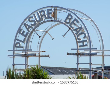 Blackpool, Lancashire/UK - September 21st 2019: The Pleasure Beach Sign On The Coast At Blackpool