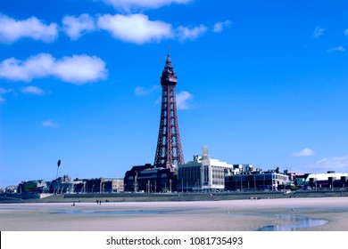 Blackpool Tower And Beachfront Landscape. England Resort