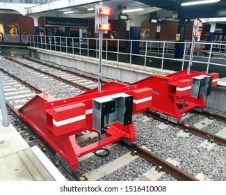 Blackpool, UK - 31 December 2018: The New Buffer Stops At The End Of Track In Blackpool North Railway Station.