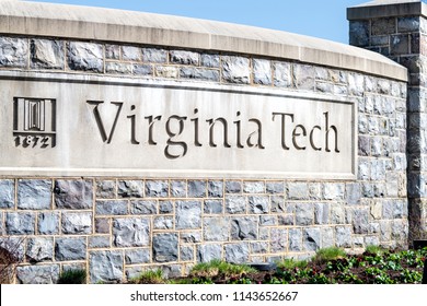 Blacksburg, USA - April 18, 2018: Virginia Polytechnic Tech Institute and State University stone sign on campus, established in 1872