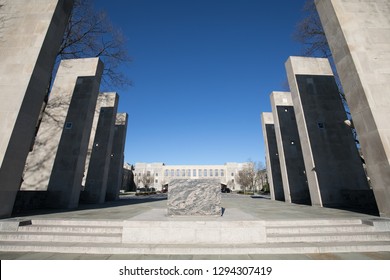 Blacksburg, VA/USA - February 2nd, 2018: War Memorial on Virginia Polytechnic and State University campus