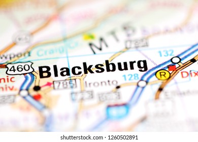 Blacksburg. Virginia. USA On A Geography Map