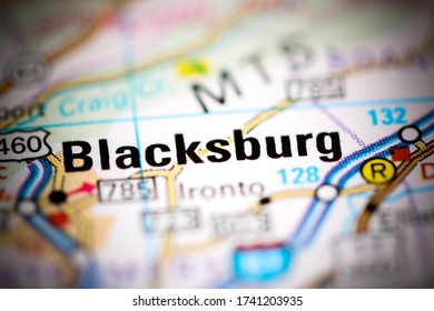 Blacksburg. Virginia. USA On A Geography Map