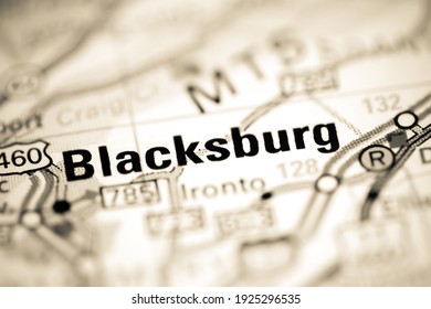 Blacksburg. Virginia. USA On A Geography Map