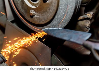 Blacksmith, Knife Sharpening, Sparks, Metal.