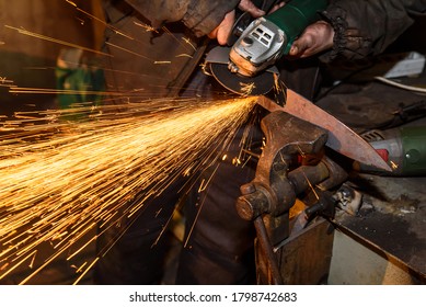 Blacksmith, Knife Sharpening, Sparks, Metal.