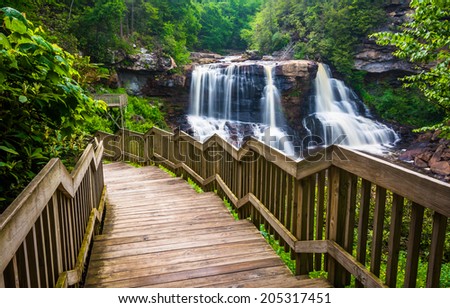 Blackwater Falls and a trail at Blackwater Falls State Park, West Virginia.