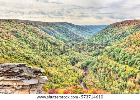 Blackwater river with Allegheny mountains in autumn at Lindy Point overlook