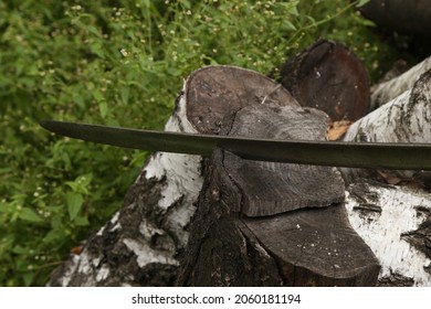 Blade Of An Old Saber In The Wood