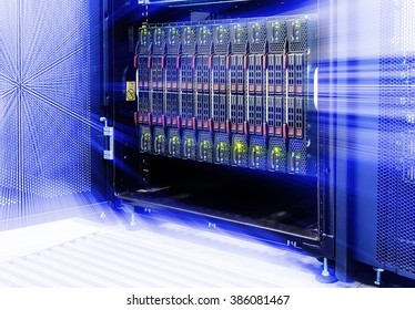 blade server with the matrix code and blur blue toning