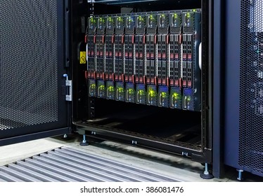 blade server with the matrix code and blur blue toning