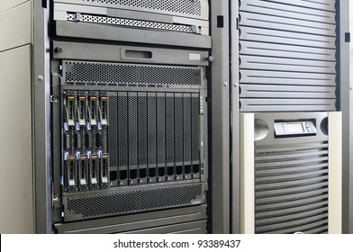 Blade servers and system storage in rack - Shutterstock ID 93389437