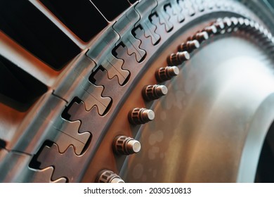 The Blades Of The Gas Turbine Engine On The Rotor Disk. Structural Elements