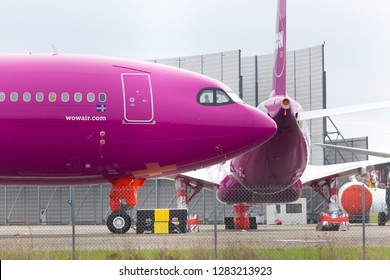 Blagnac Airport, Toulouse / France - 12.15.2018. Airbus Plant. New Passenger Aircraft Airbus A330neo Of WOW Airlines. Aircraft Nose Close-up.