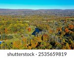 Blairstown NJ Warren County countryside on a bright fall day overlooking farmlands aerial