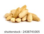 Blanched almond nuts, isolated on white background