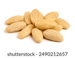 Blanched almond nuts, isolated on white background