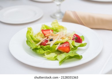 Bland Sparse Green Salad Meal For Losing Weight And Carb Free Diet On White Background