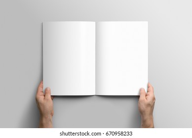 Blank A4 photorealistic brochure mockup on light grey background.  - Shutterstock ID 670958233