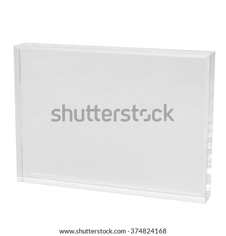 Blank acrylic block ready for engraving, rectangular shape, isolated on white background