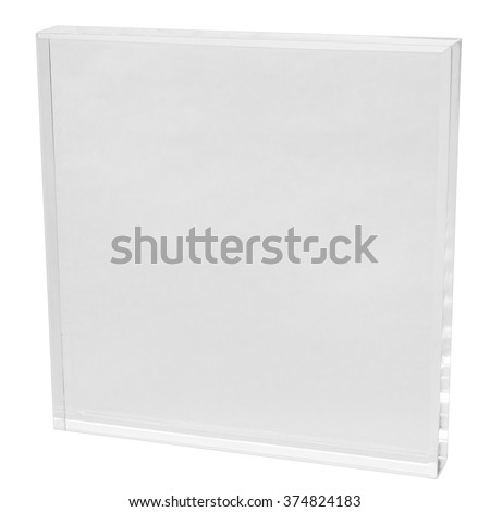 Blank acrylic block ready for engraving, square shape, isolated on white background