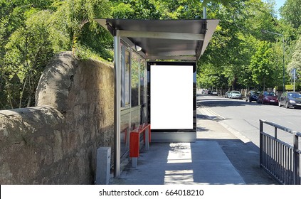 Blank Ad Template On A Sunny Bus Stop, Ailsbury Rd., Dublin.