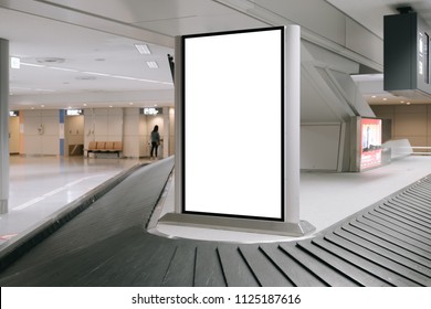 Blank Advertising Billboard At Airport,Mock Up Poster Media Template Ads Display In Subway Station Escalator