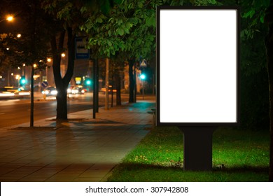 Blank Advertising Billboard In The City At Night.