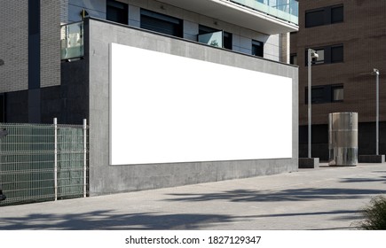 Blank Advertising Billboard On Building Wall Useful For Products Advertisement