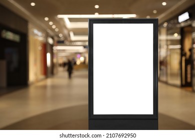 Blank Advertising Board In Shopping Mall. Space For Text