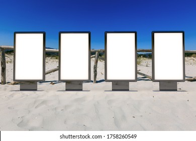 Blank Advertising Mockup In The Street . Poster Billboard On The Beach Background