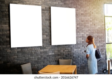 Blank advertising panel. Mock up menu frame standing in Bar restaurant cafe. space for text. Blank vertical street billboard poster