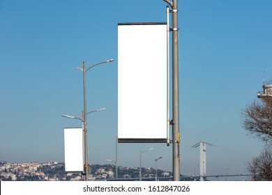 The Blank Advertising Pole Banner On The Street, Istanbul - TURKEY