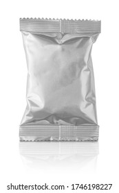 Blank Aluminium Foil Plastic Pouch Bag Sachet Packaging Mockup Isolated On White Background With Clipping Path