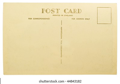 Blank Antique Back of Postcard Isolated on White Background