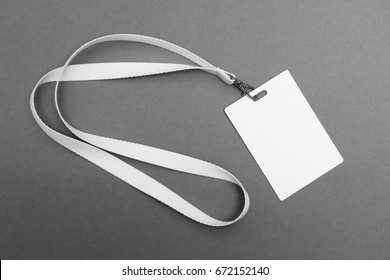 Blank badge with lanyard on grey background