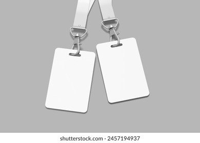 Blank badge mockup isolated on grey clipping path. Name Tag with ribbon, Corporate design.