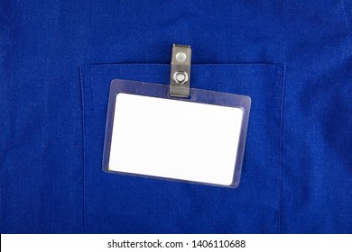 Blank Badge On The Blue Shirt Pocket Closeup