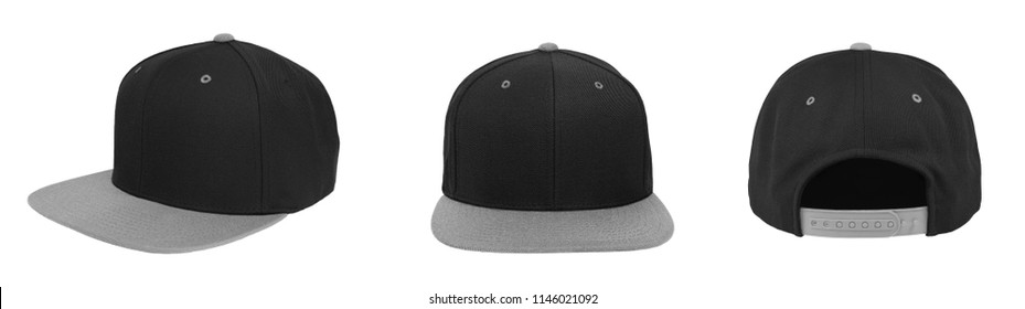Blank baseball snapback cap two tone color black/gray on white background
				