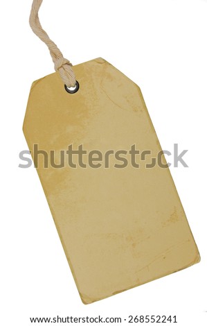 Blank Beige Vintage Cardboard Sale Tag, Empty Grunge Price Label Pricetag Badge, Isolated Grungy Macro Closeup Vertical Copy Space
