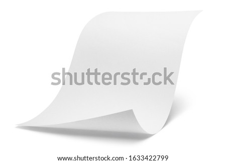 Blank bended paper sheet with a curved corner, isolated on white background