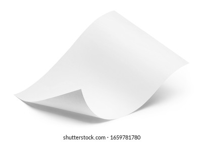 Blank Bended Paper Sheet, Isolated On White Background