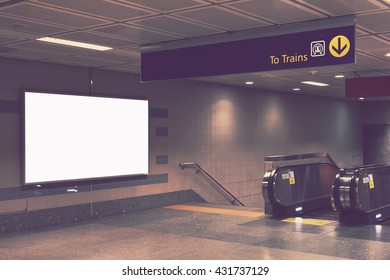 Blank Billboard - Advertising Indoor Subway Entrance Train Station Public Commercial