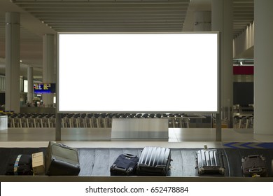 Blank Billboard Or Advertising Poster In The Airport For Advertisement Concept Background.