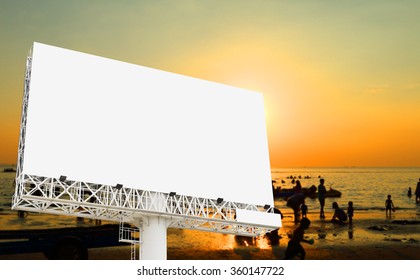 Blank Billboard In Background Silhouette Of Beach