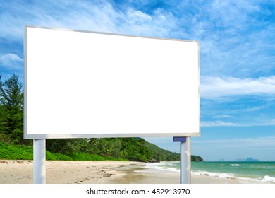 Blank Billboard With Blur Beach Background