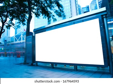 Blank Billboard At A Bus Stop.