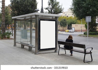 Blank billboard in a bus stop, for advertisement at the street