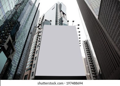 Blank Billboard In A City With Building Background, Asia, China, Hong Kong